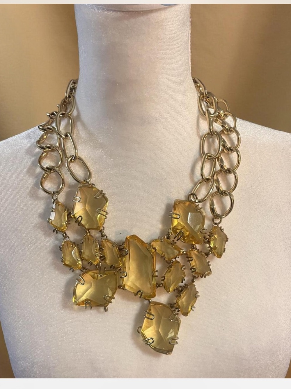 Vintage BCBGMaxAzria Gold-Tone Yellow Crystal Statement Necklace